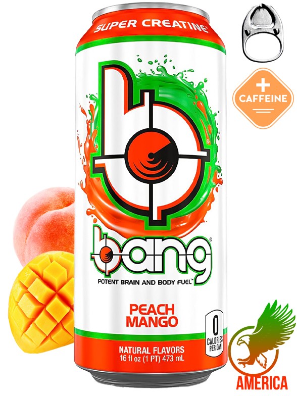 Bebida Energética Bang Peach Mango | Sin Azúcar | USA 473 ml.
