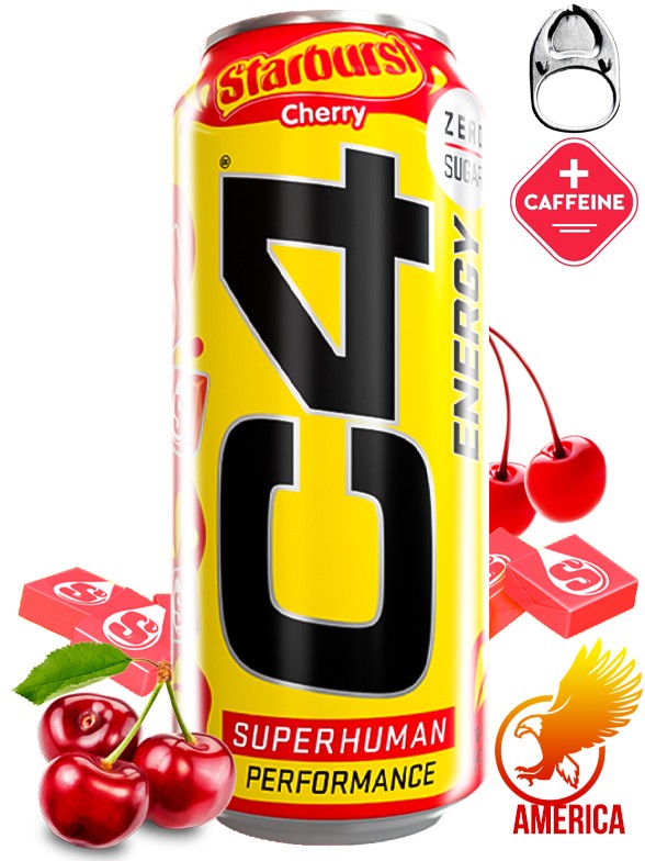 Bebida Energética C4 Energy Superhuman | Sabor a Caramelos Blandos Starbust de Cereza 473 ml.