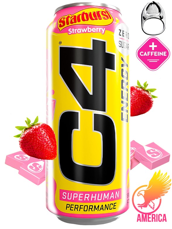 Bebida Energética C4 Energy Superhuman | Sabor a Caramelos Blandos Starbust de Fresa 473 ml.