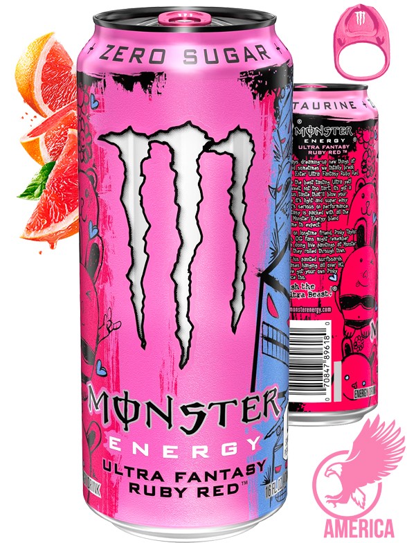 Bebida Energética Monster ZERO Ultra Fantasy Ruby Red | Anilla Rosa | Edición USA 473 ml.