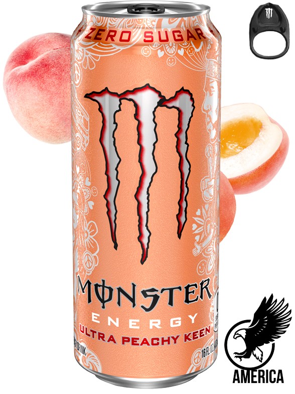 Bebida Energética Monster ZERO Ultra Peachy Keen | Anilla Negra | Edición USA 473 ml.