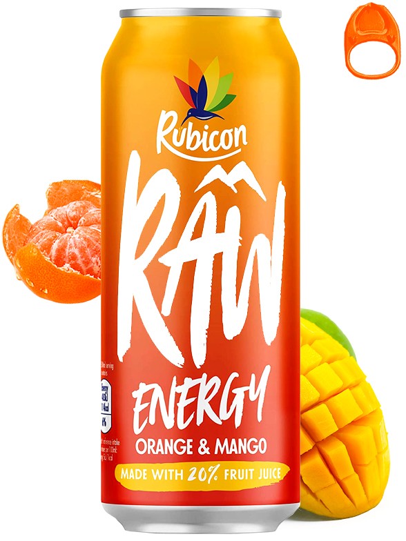 Bebida Energética de Naranja y Mango | 20% Zumo | Rubicon Raw 500 ml.