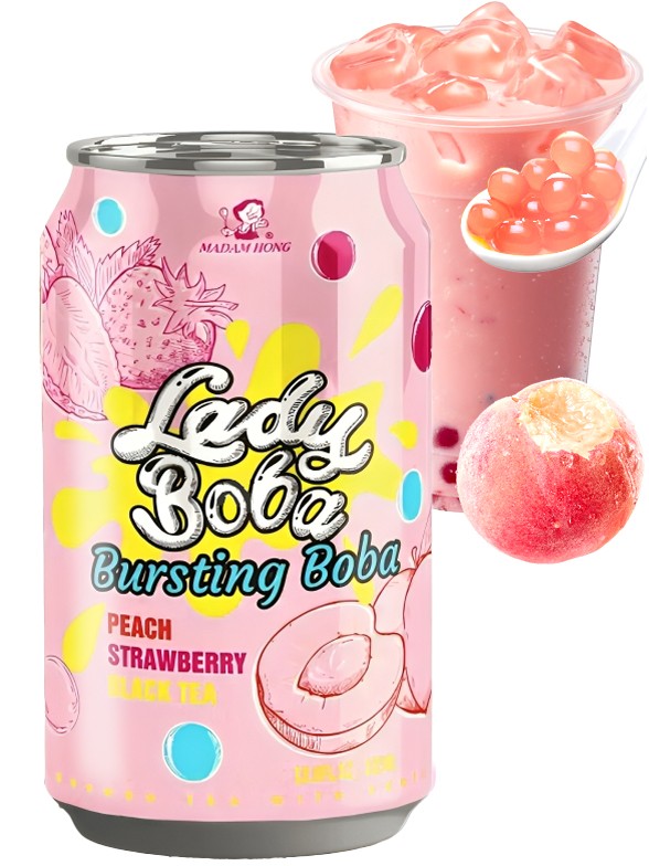 Bebida Bubble Tea de Melocotón y Fresa | Lady Boba 320 ml.