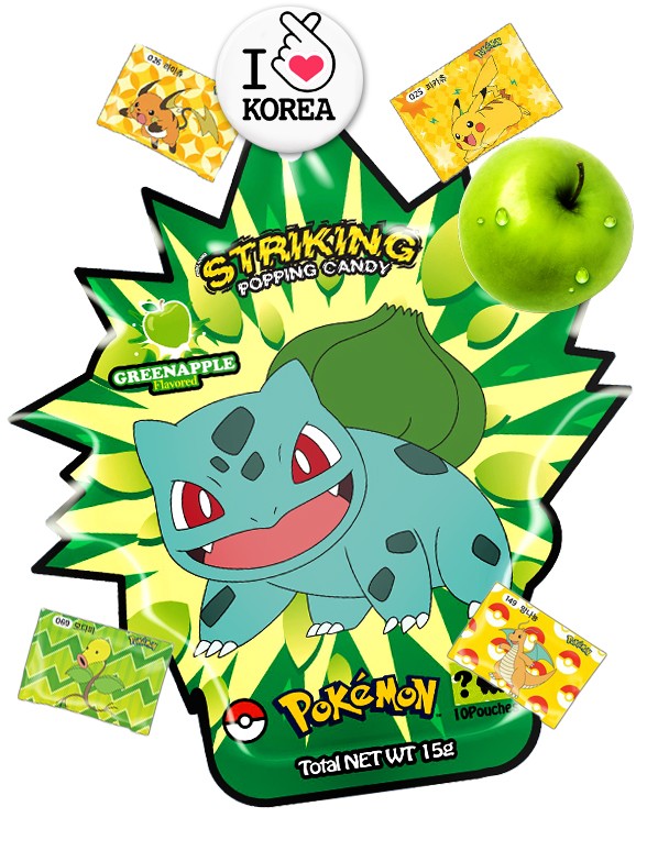 Polvos de Caramelos Pica Pica | Sabor Manzana Verde | Pokemon Bulbasaur | 10 Unidades