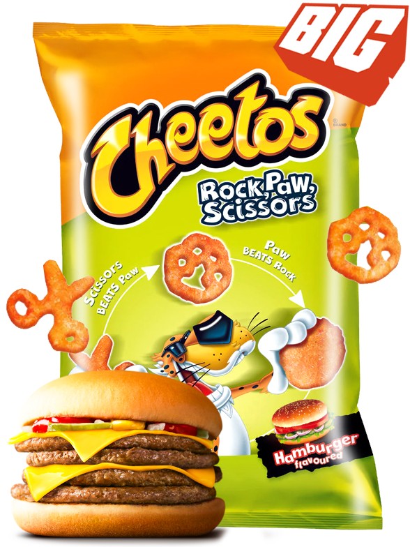 Cheetos sabor Burger Big Bag | Piedra, Garra, Tijera | JUMBO 145 grs.
