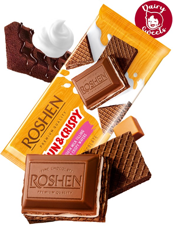 Chocolate Roshen | De Nata y Waffle de Cacao | Dairy Sweets 90 grs.