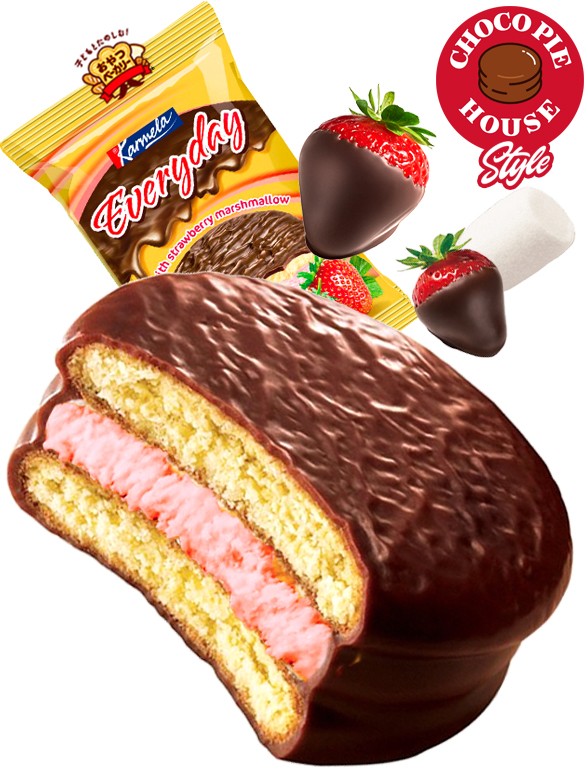 Galleta estilo Choco Pie de Marshmallow de Fresa | 1 Unidad.