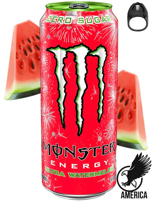 Bebida Energética Monster ZERO Ultra Watermelon | Anilla Negra | USA 473 ml.