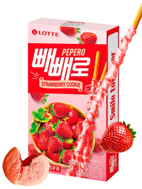 Pepero Lotte con Cookies de Fresas Caramelizadas 37 grs. | JaponShop