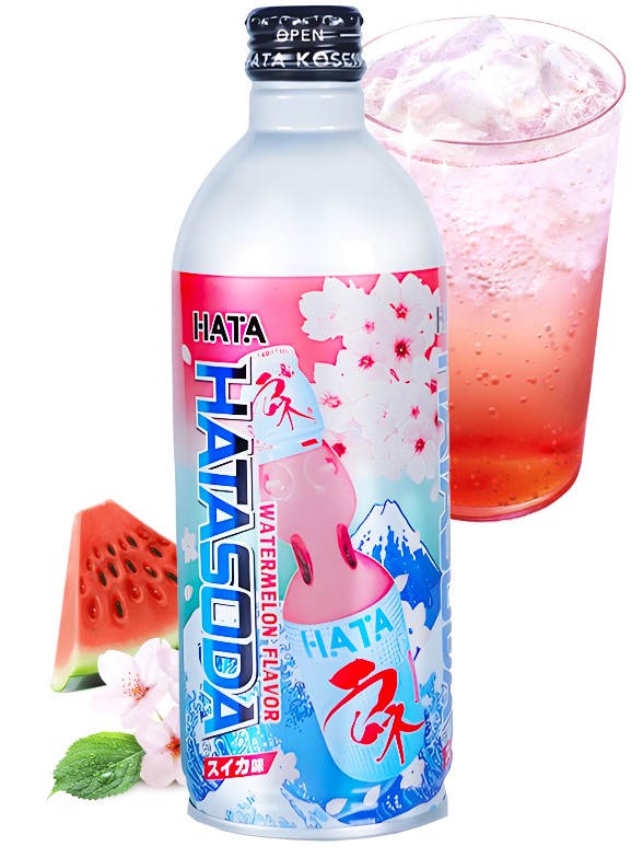 Soda Ramune de Sandía Hatasoda | Hata Botella Metalica 500 ml.