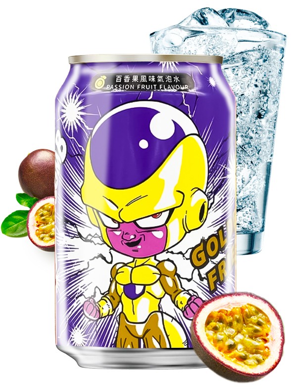 Agua Soda Sabor Fruta de la Pasión | Ocean Bomb Edición Dragon Ball | Golden Freezer 330 ml.