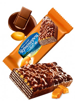 Chocolatina de Barquillo Chocolateada con Caramelo y Cacahuetes 75 grs.