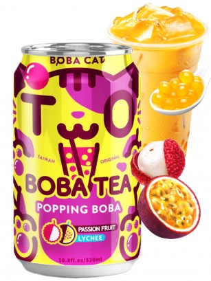 Bebida Bubble Tea de Maracuya y Lichi | Boba Cat 320 ml.