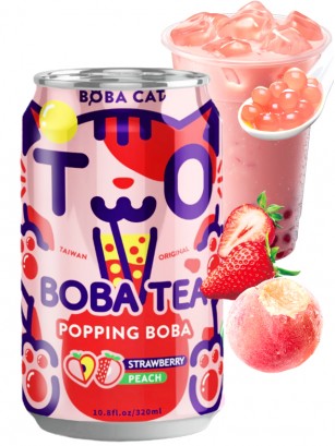 Bebida Bubble Tea de Fresa y Melocotón Rosado | Boba Cat 320 ml.