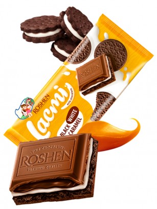 Chocolate Cacao Cookies | 2 Chocolates White & Black & Caramel | Roshen 100 g
