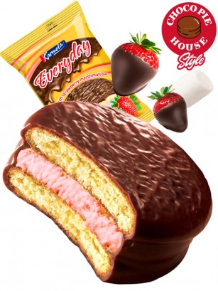 Galleta estilo Choco Pie de Marshmallow de Fresa | 1 Unidad.