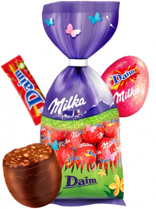 Mini Huevos de Chocolate con relleno de Chocolate Sueco Daim | Milka 100 grs.