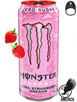 Bebida Energética Monster ZERO Ultra Strawberry Dreams | Anilla Negra | Edición USA 473 ml.