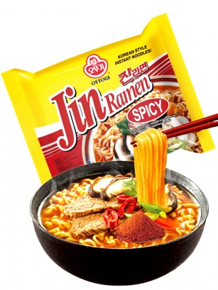 Fideos Ramen Coreanos Ramyun Jin Red de Carne | Picante 120 grs.